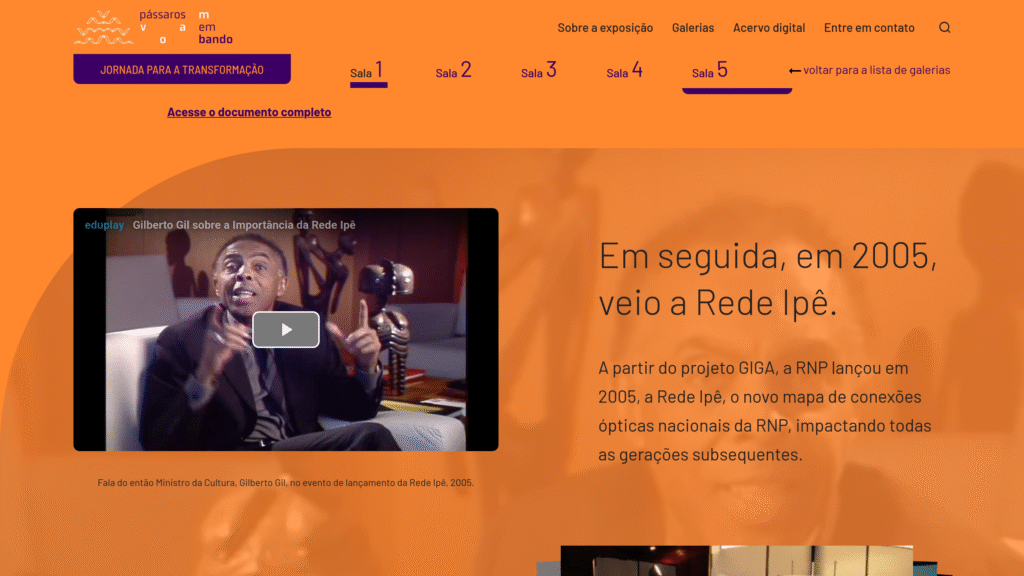 Captura de tela da galeria 2 contendo um vídeo com entrevista do ex-ministro Gilberto Gil