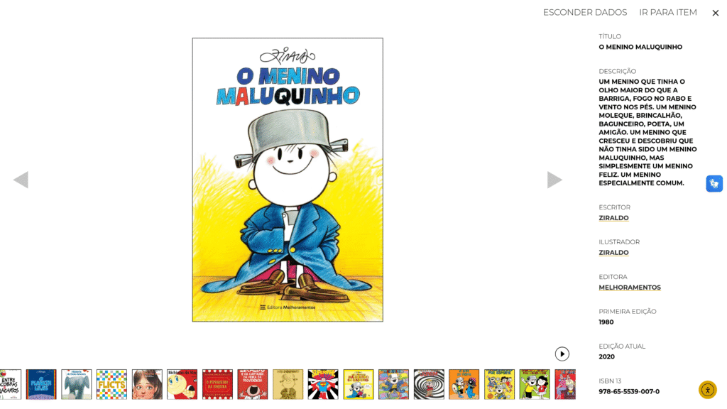 Captura de tela da navegação em slides, mostrando uma revista do Menino Maluquinho.